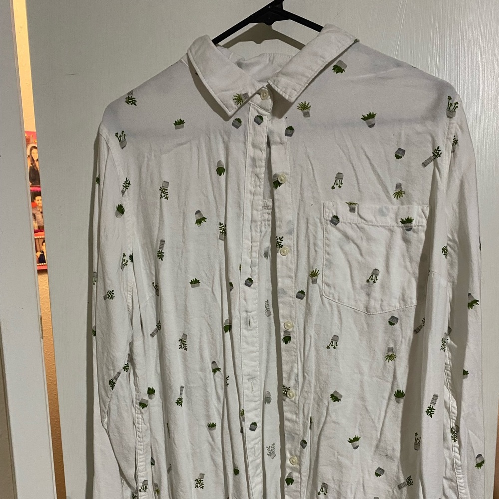 Oversized button up with succulents on it